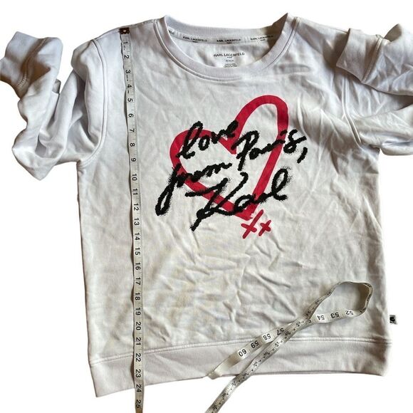 KARL LAGERFELD PARIS Women White Love From Paris Sweatshirt Size M - Picture 7 of 7